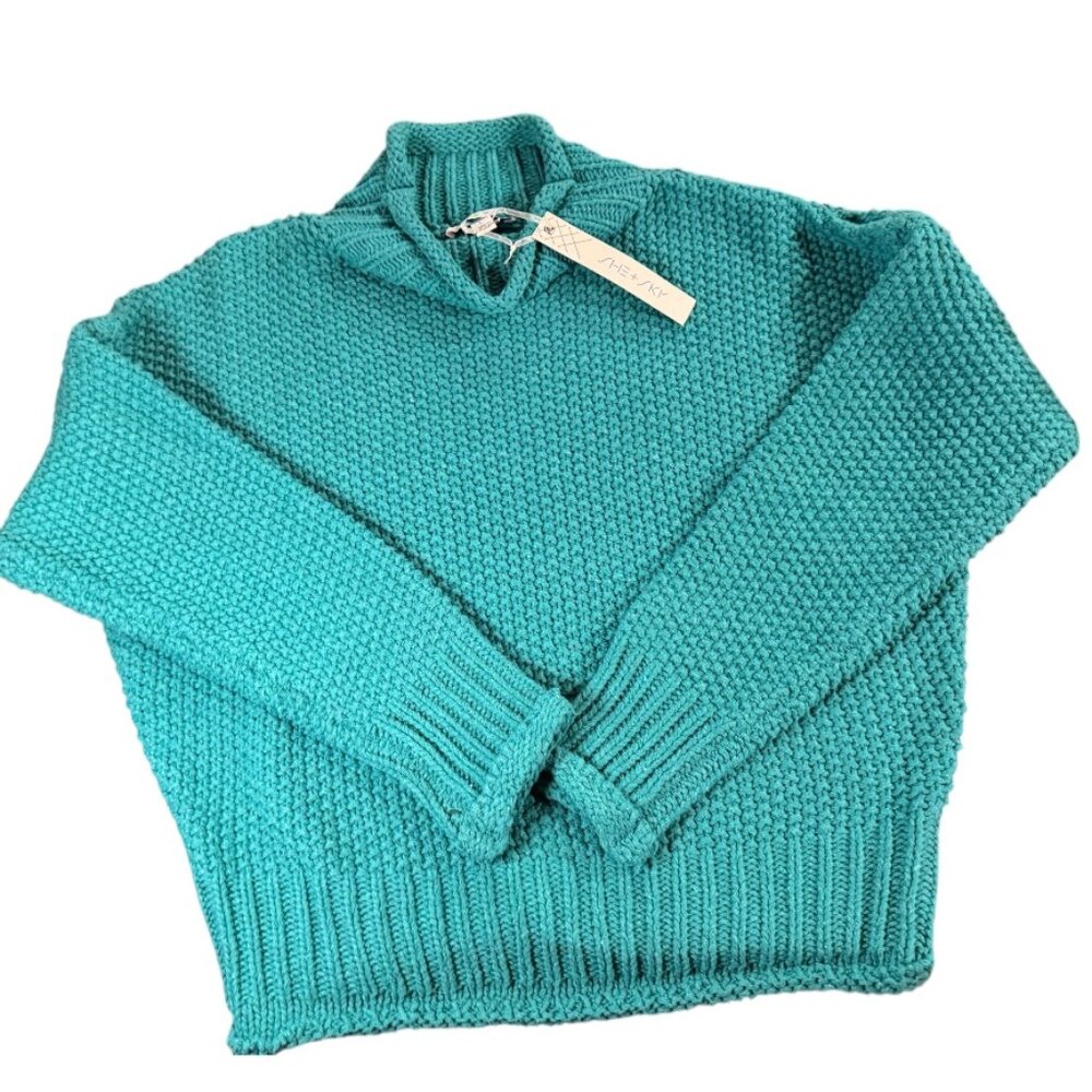NWT 100% Cotton Cropped Knit Sweater – Women's Large – Teal Green – Soft Texture